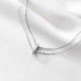 925 Silver Zircon Double Chain Choker Necklace Women Hiphop Jewelry
