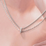 925 Silver Zircon Double Chain Choker Necklace Women Hiphop Jewelry
