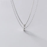 925 Silver Zircon Double Chain Choker Necklace Women Hiphop Jewelry