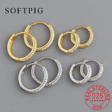 925 Silver Zircon Round Hoop Earrings Women Fine Jewelry