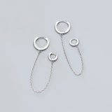 925 Silver Zircon Tassel Hoop Earrings Geometry Party Jewelry