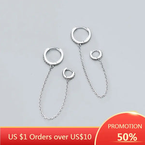 925 Silver Zircon Tassel Hoop Earrings Geometry Party Jewelry