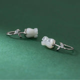 925 Silver Zircon Shell Flower Stud Earrings Women Party Jewelry