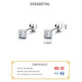 925 Silver Zircon Square Stud Earrings Classic Jewelry
