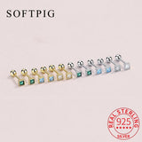 925 Silver Zircon Square Stud Earrings Classic Jewelry