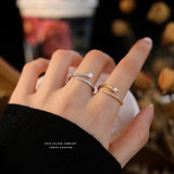 925 Silver Zircon Star Ring Women Fine Jewelry Adjustable Minimalist Accessory