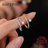 925 Silver Zircon Star Ring Women Fine Jewelry Adjustable Minimalist Accessory