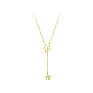 925 Silver Zircon Tassel Choker Necklace Star Charm Women Jewelry