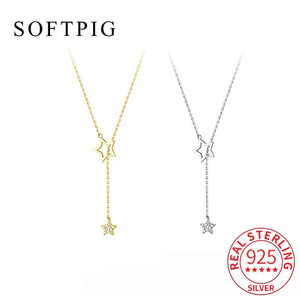 925 Silver Zircon Tassel Choker Necklace Star Charm Women Jewelry
