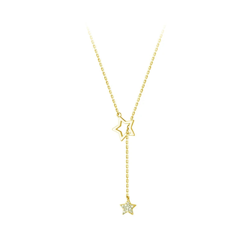 925 Silver Zircon Tassel Choker Necklace Star Charm Women Jewelry