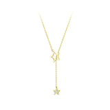 925 Silver Zircon Tassel Choker Necklace Star Charm Women Jewelry