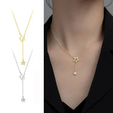 925 Silver Zircon Tassel Choker Necklace Star Charm Women Jewelry