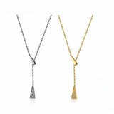 925 Silver Zircon Tassel Triangle Pendant Necklace for Women