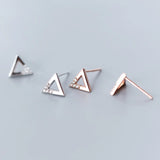 925 Silver Zircon Triangle Stud Earrings Fine Jewelry for Women