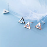 925 Silver Zircon Triangle Stud Earrings Fine Jewelry for Women