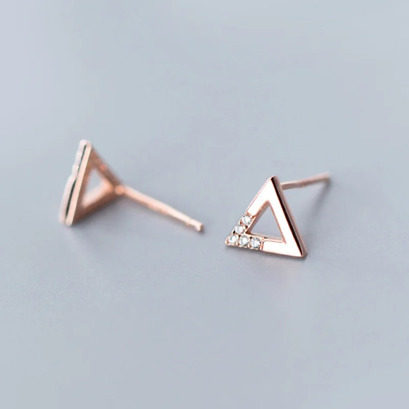 925 Silver Zircon Triangle Stud Earrings Fine Jewelry for Women