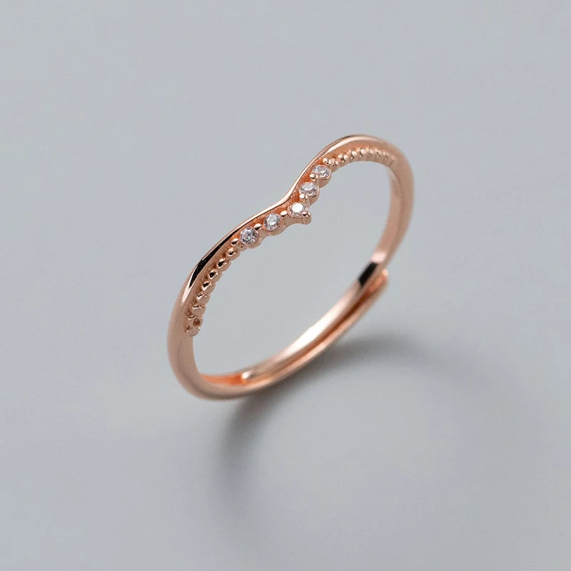 925 Sterling Silver Zircon Wave Adjustable Ring for Women