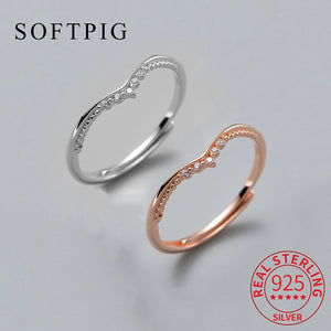 925 Sterling Silver Zircon Wave Adjustable Ring for Women