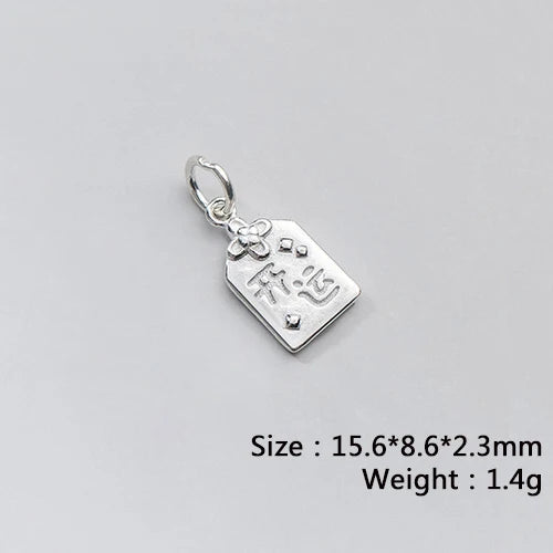 925 Sterling Thai Silver Geometric Letter Square Animal Charms Jewelry