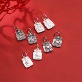 925 Sterling Thai Silver Geometric Letter Square Animal Charms Jewelry