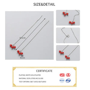 Long Chain Tassel Red Bead Drop Earrings 925 Sterling Silver