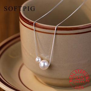 925 Silver Bead Pearl Choker Necklace Women Charm Jewelry Geometric Accessory