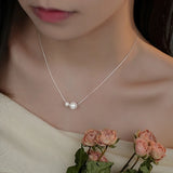 925 Silver Bead Pearl Choker Necklace Women Charm Jewelry Geometric Accessory