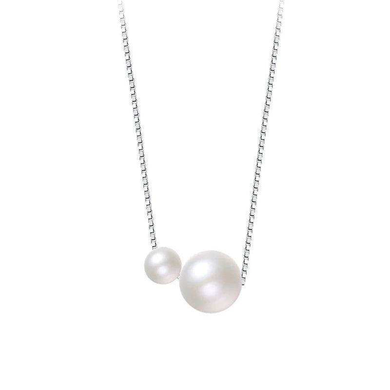 925 Silver Bead Pearl Choker Necklace Women Charm Jewelry Geometric Accessory
