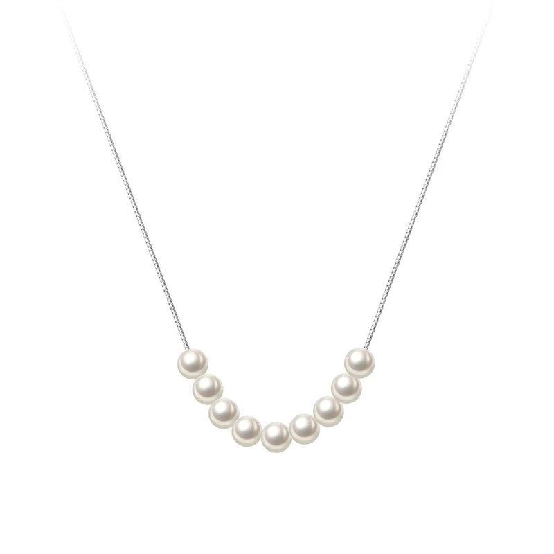 925 Silver Bead Pearl Choker Necklace Classic Jewelry