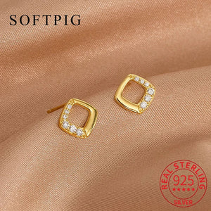 925 Silver Zircon Square Stud Earrings Classic Fine Jewelry