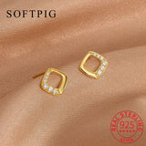 925 Silver Zircon Square Stud Earrings Classic Fine Jewelry