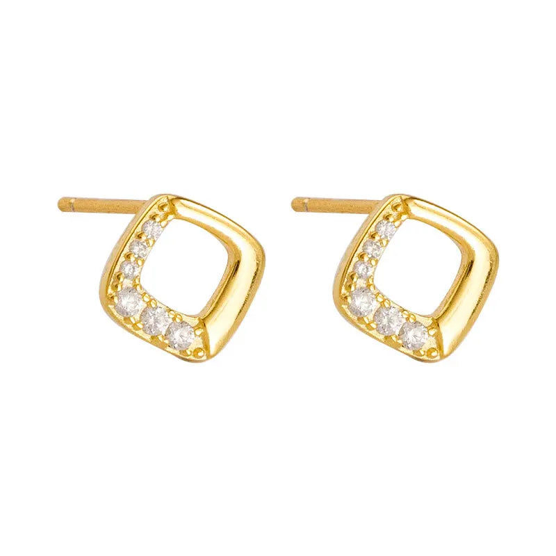 925 Silver Zircon Square Stud Earrings Classic Fine Jewelry