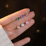 Square Zircon Piercing Earrings 999 Silver