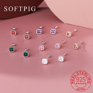 Square Zircon Piercing Earrings 999 Silver