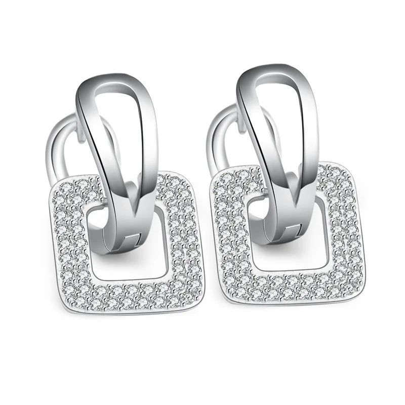 925 Sterling Silver Huggie Hoop Earrings with Rhinestones