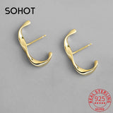 925 Sterling Silver Twisted C Shape Stud Earrings for Women