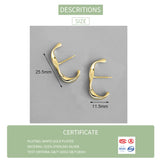 925 Sterling Silver Twisted C Shape Stud Earrings for Women