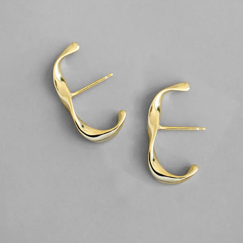 925 Sterling Silver Twisted C Shape Stud Earrings for Women