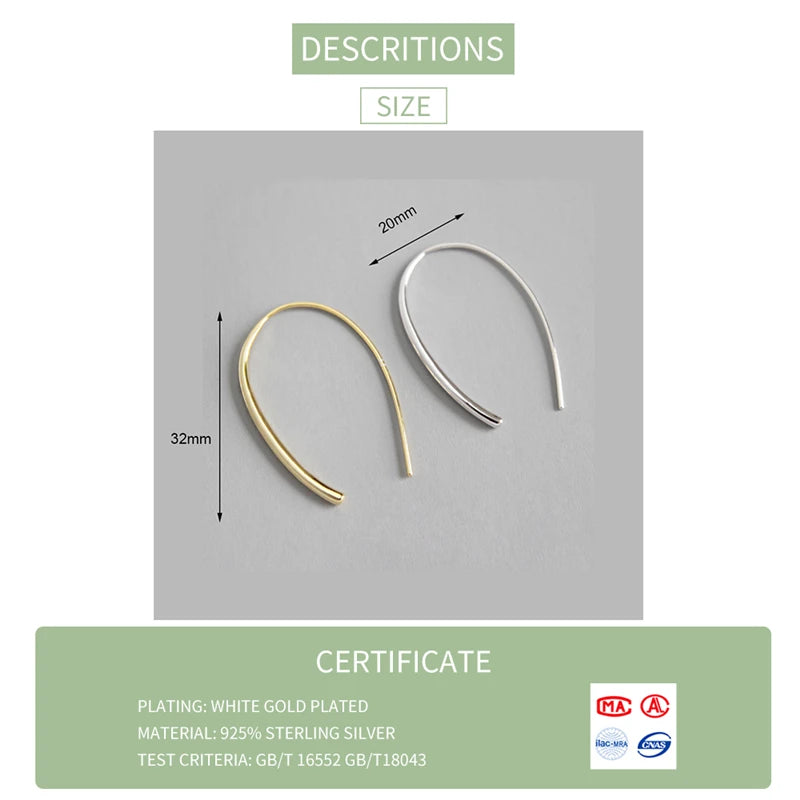 925 Silver U Shape Women Hoop Earrings Minimalist Style
