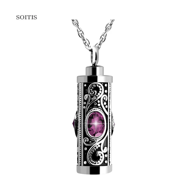 Purple Birthstone Fillable Vial Ashes Necklace Keepsake Pendant