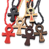 African Wooden Necklace Ankh Symbol Pendant Wood Beads Chains Women Jewelry
