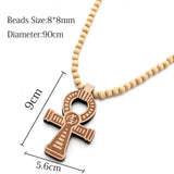 African Wooden Necklace Ankh Symbol Pendant Wood Beads Chains Women Jewelry