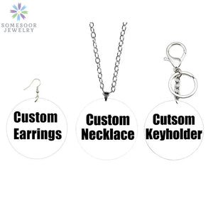 Personalized Necklace Keyholder Earrings Set Stainless Steel Chains