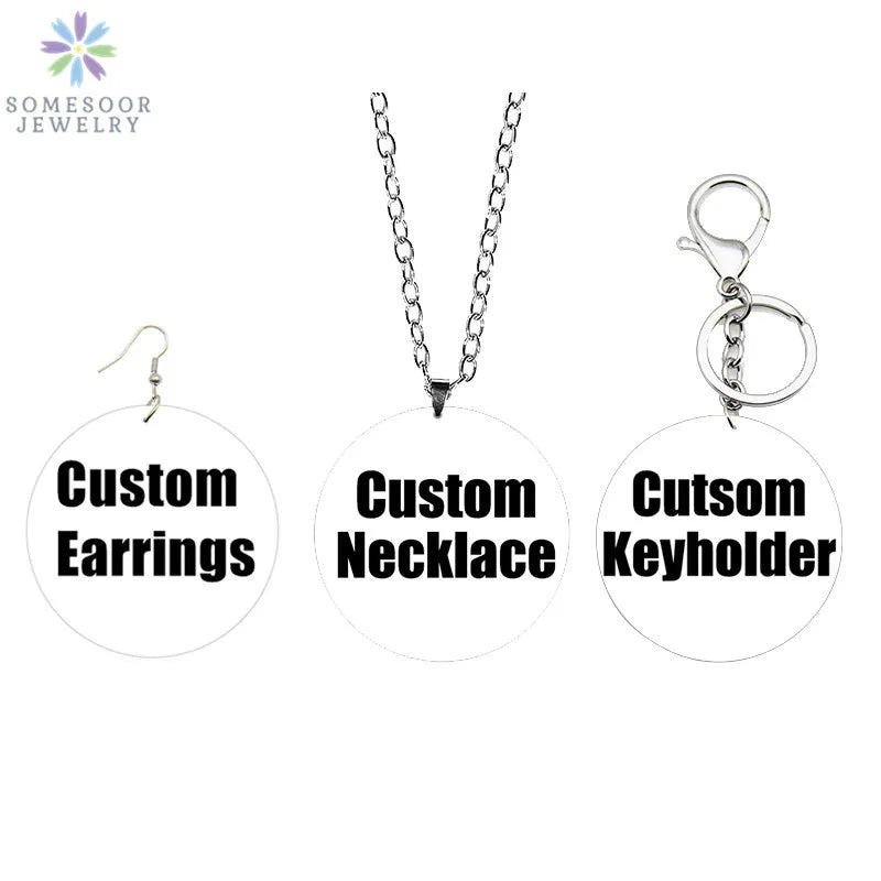 Personalized Necklace Keyholder Earrings Set Stainless Steel Chains