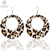 Wooden Drop Earrings Gift Leopard Art Print Dangle