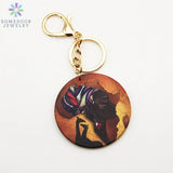 Round Pendant Personalized Wooden Keyholders Stainless Steel Keychain