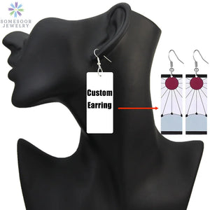 Personalized Photo Drop Earrings African Wood Dangle Jewelry