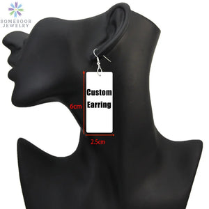 Personalized Photo Drop Earrings African Wood Dangle Jewelry