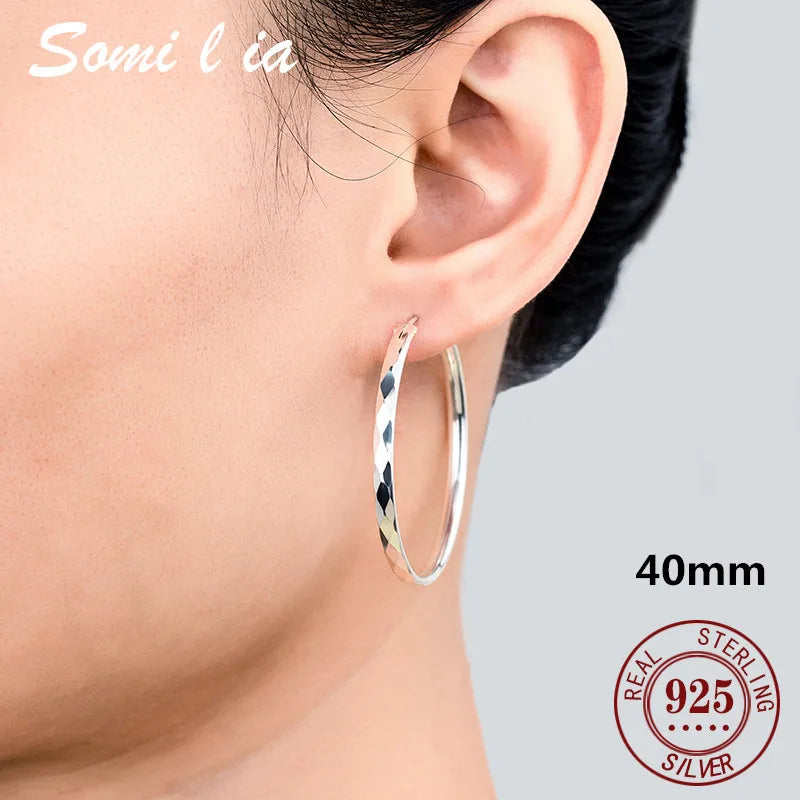 SOMILIA 925 Sterling Silver Round Hoop Earrings for Women