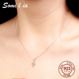 925 Sterling Silver Cross Necklace with Cubic Zirconia Pendant
